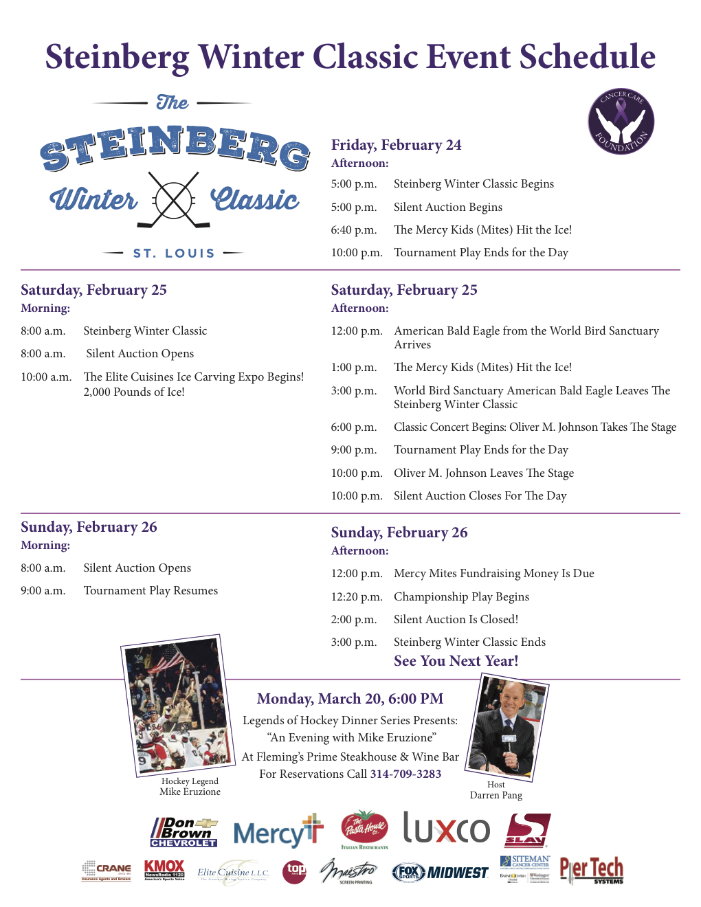 Event Schedule for the Steinberg Winter Classic